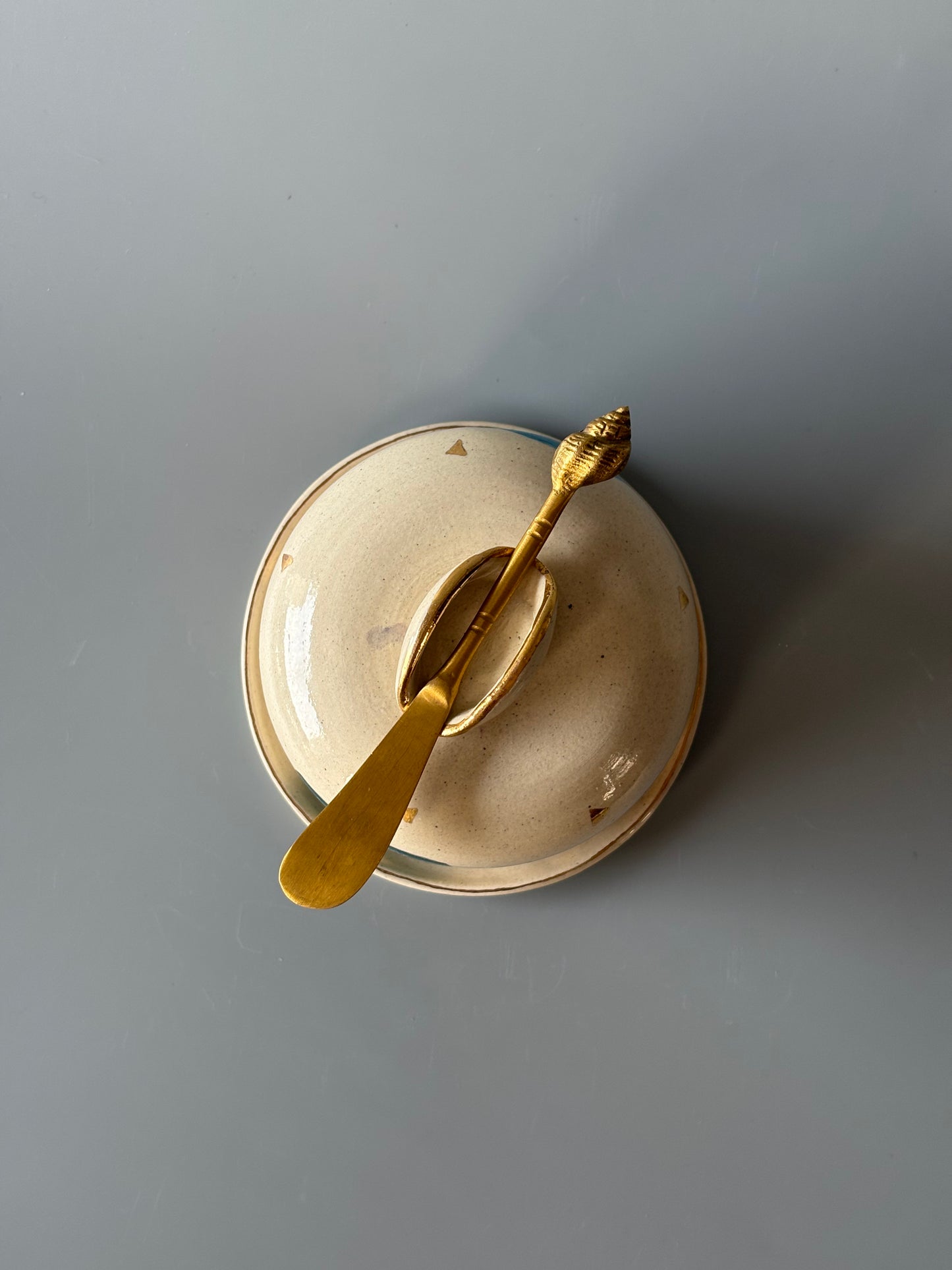 Abstract Butter Dish with Brass Butter Knife
