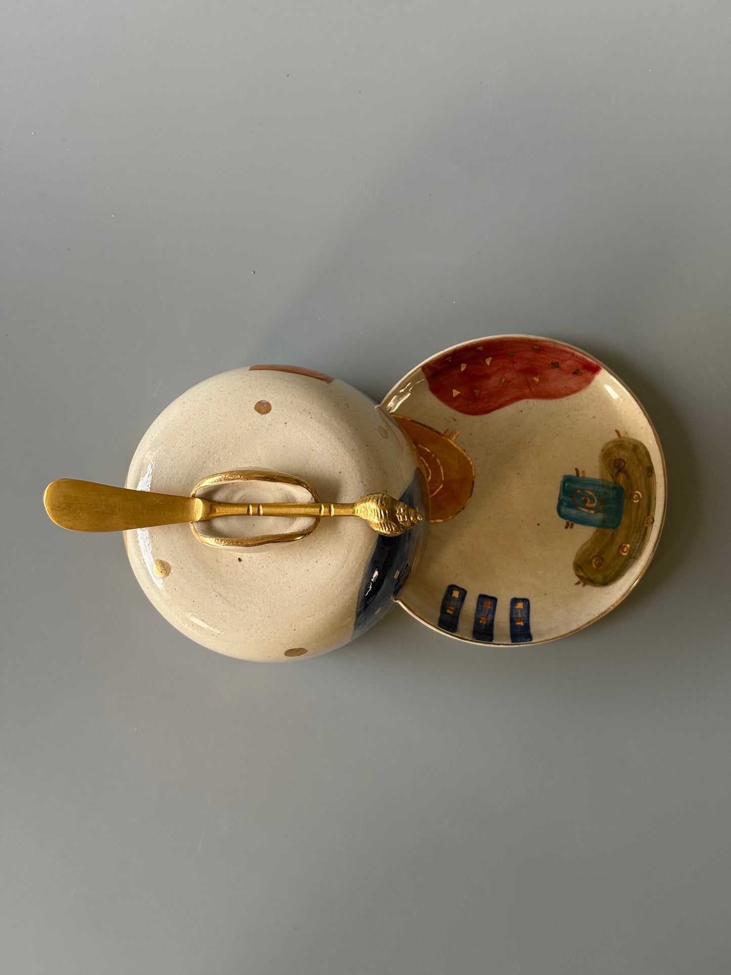 Abstract Butter Dish 2 with Brass Butter Knife