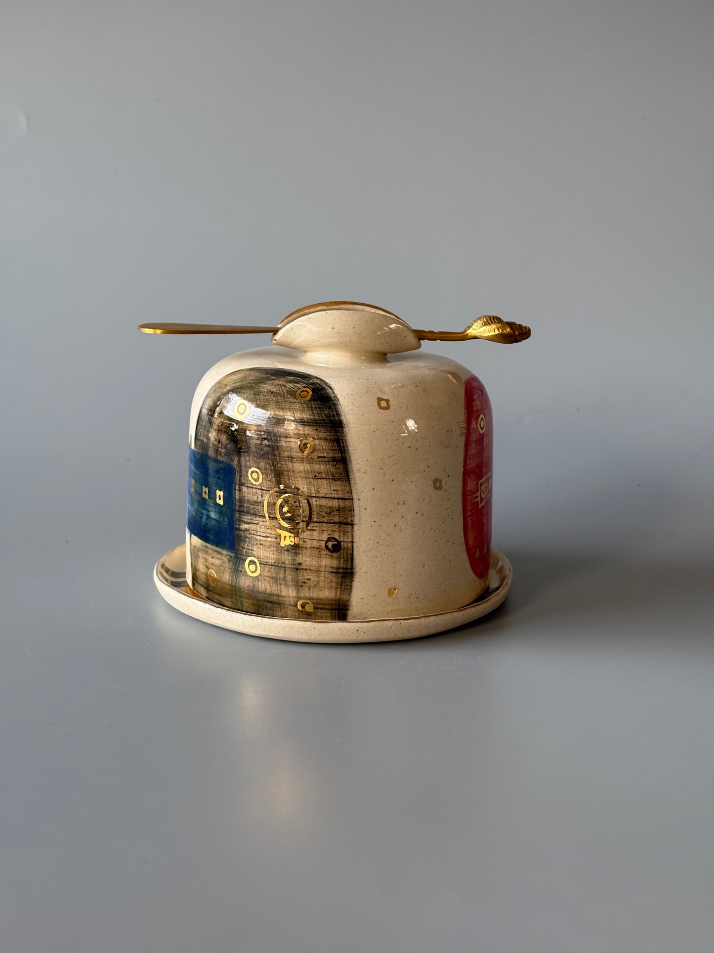 Abstract Butter Dish 3 with Brass Butter Knife