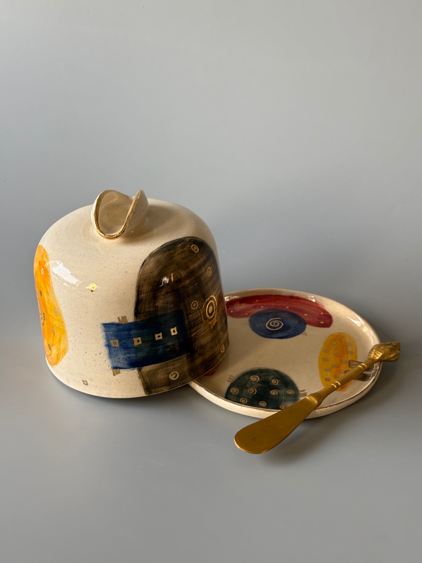 Abstract Butter Dish 3 with Brass Butter Knife