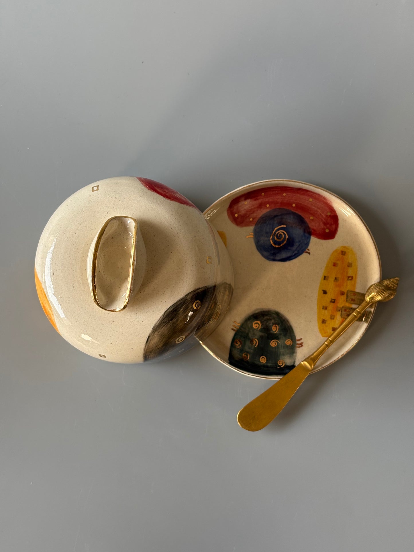 Abstract Butter Dish 3 with Brass Butter Knife