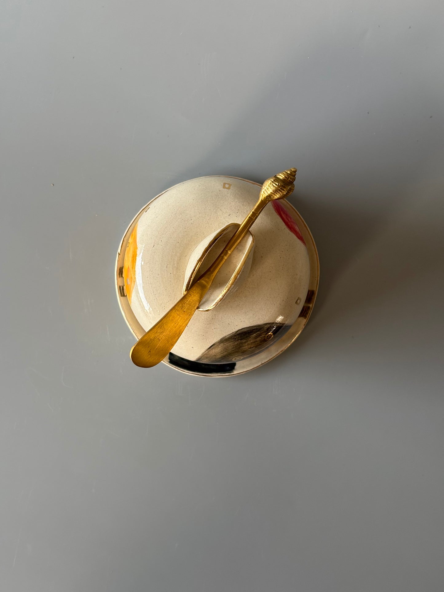 Abstract Butter Dish 3 with Brass Butter Knife