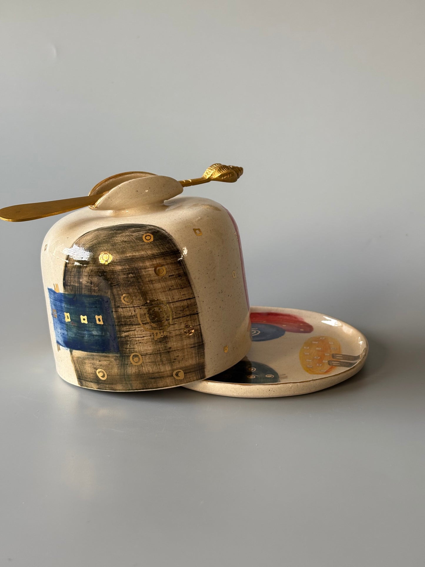 Abstract Butter Dish 3 with Brass Butter Knife