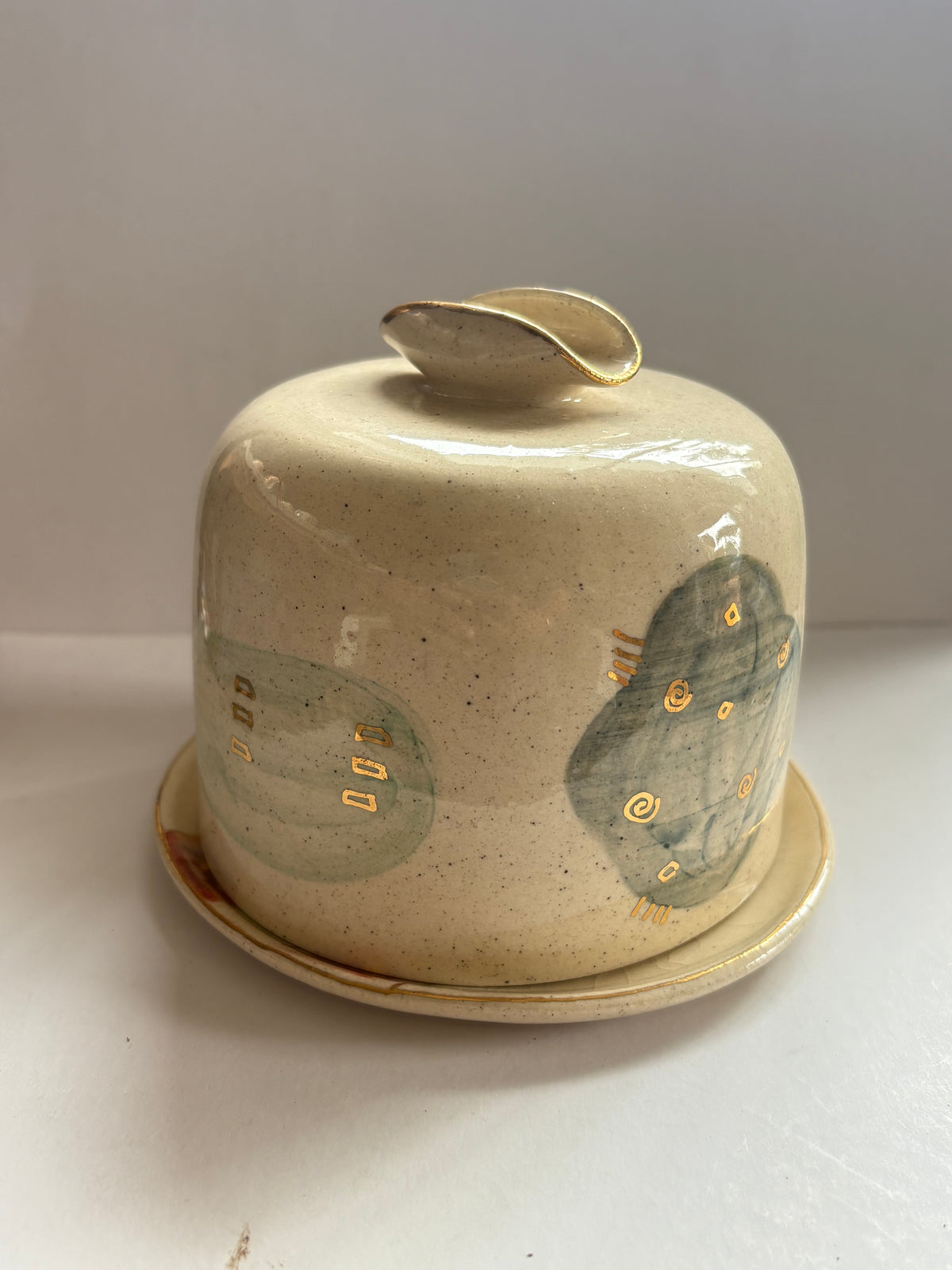 Abstract Butter Dish with Brass Butter Knife