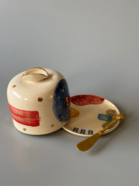Abstract Butter Dish 2 with Brass Butter Knife