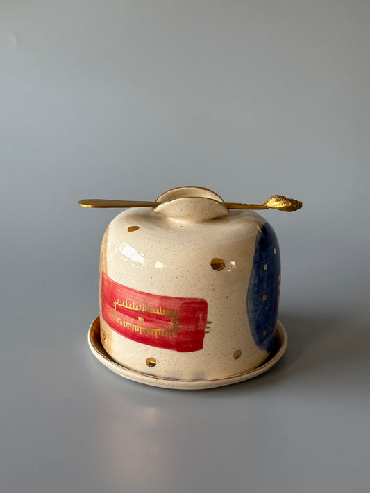 Abstract Butter Dish 2 with Brass Butter Knife