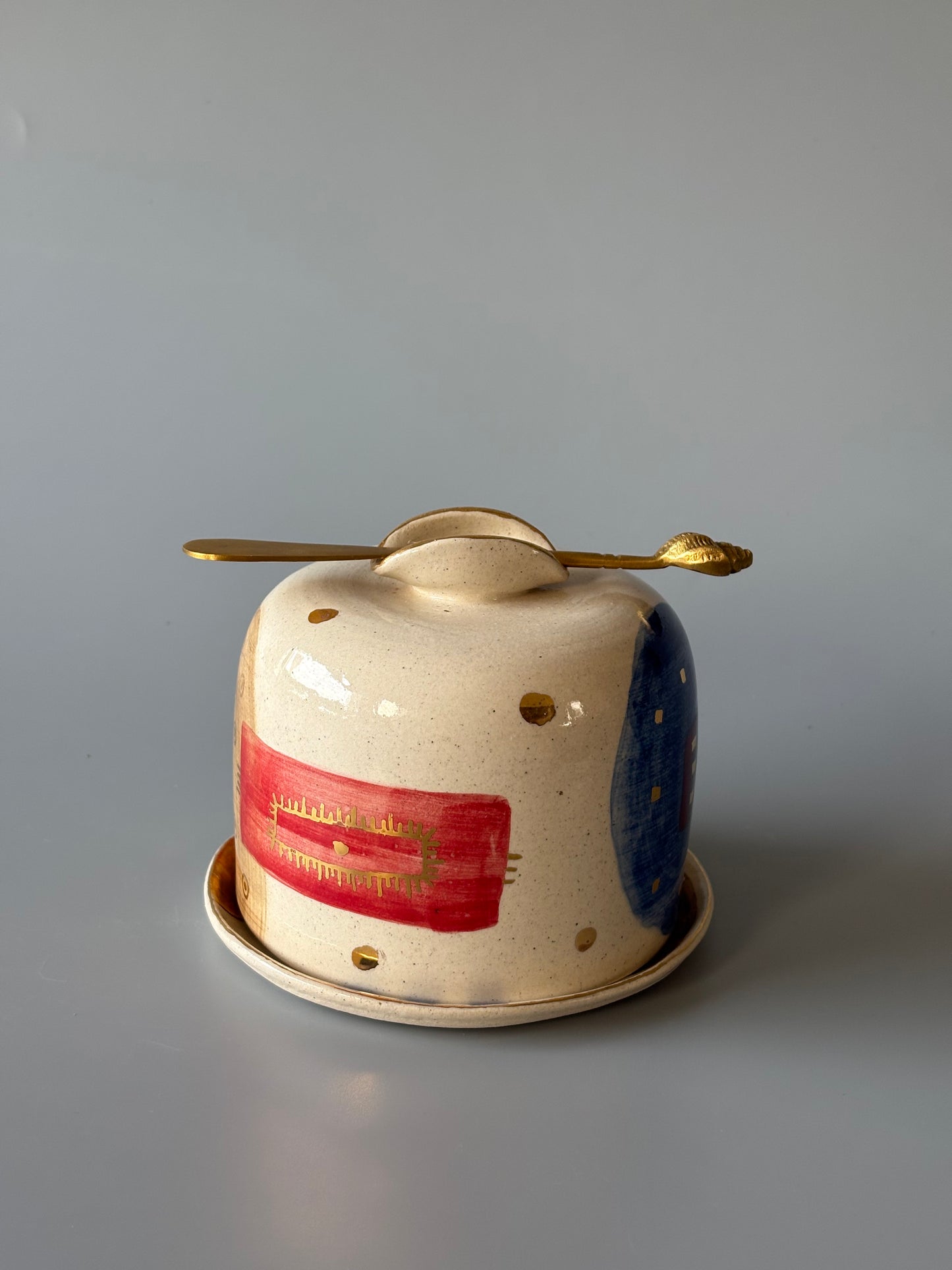 Abstract Butter Dish 2 with Brass Butter Knife