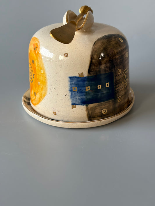 Abstract Butter Dish 3 with Brass Butter Knife