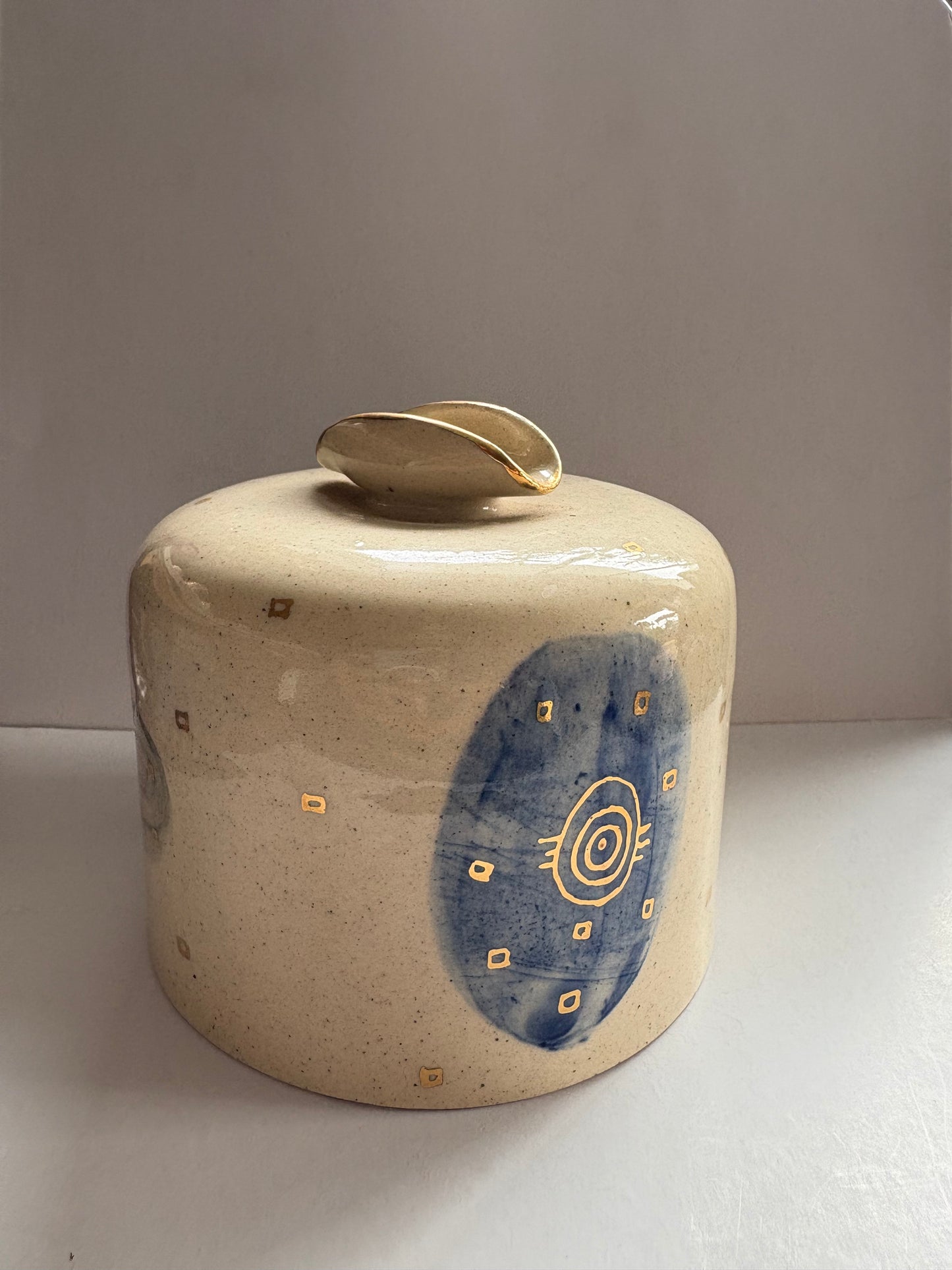 Abstract Butter Dish with Brass Butter Knife