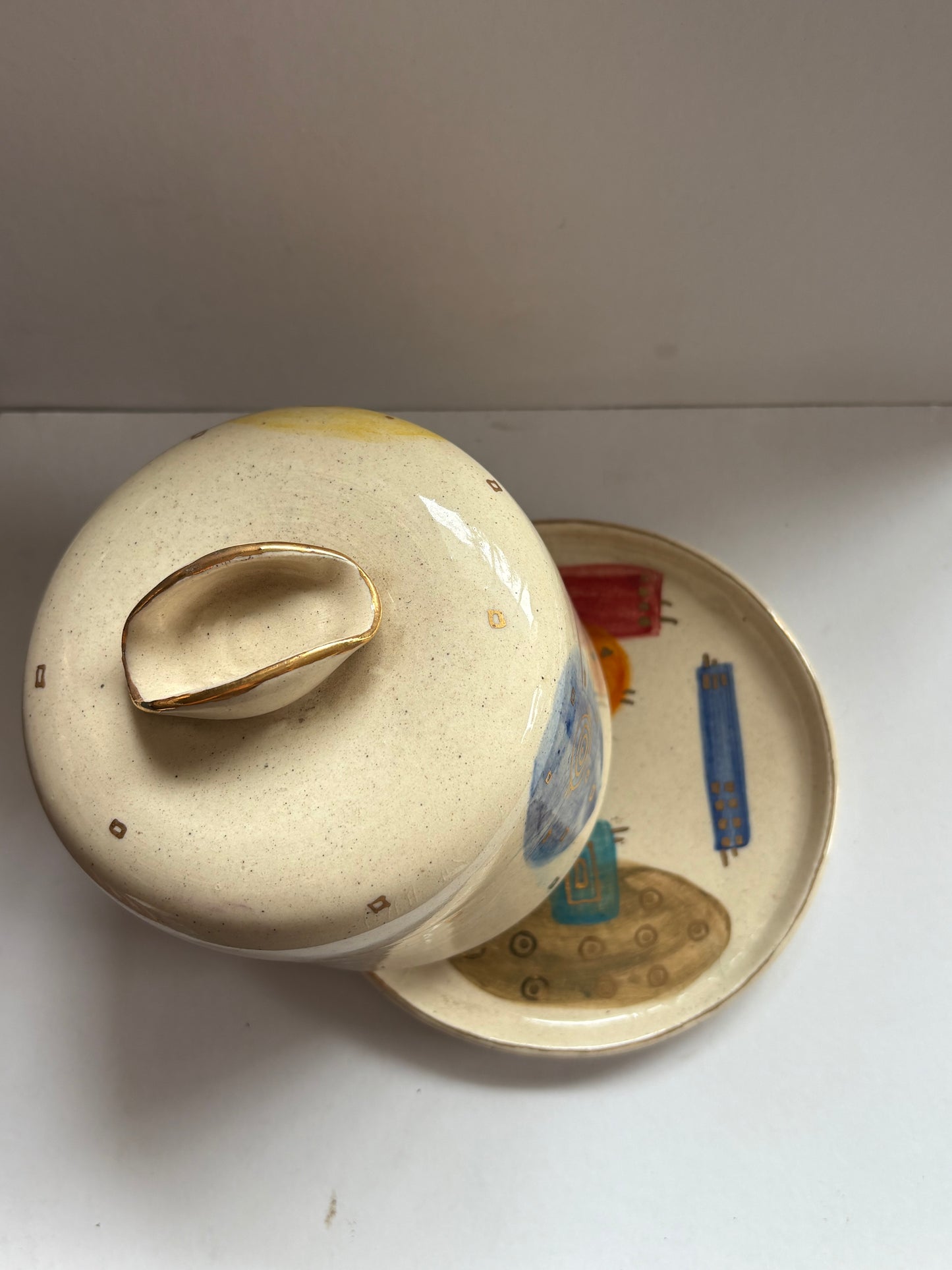 Abstract Butter Dish with Brass Butter Knife