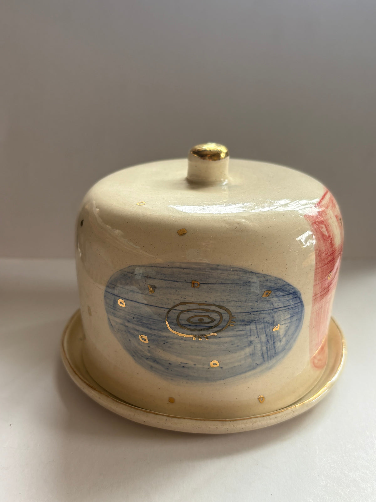 Abstract Butter Dish with Brass Butter Knife