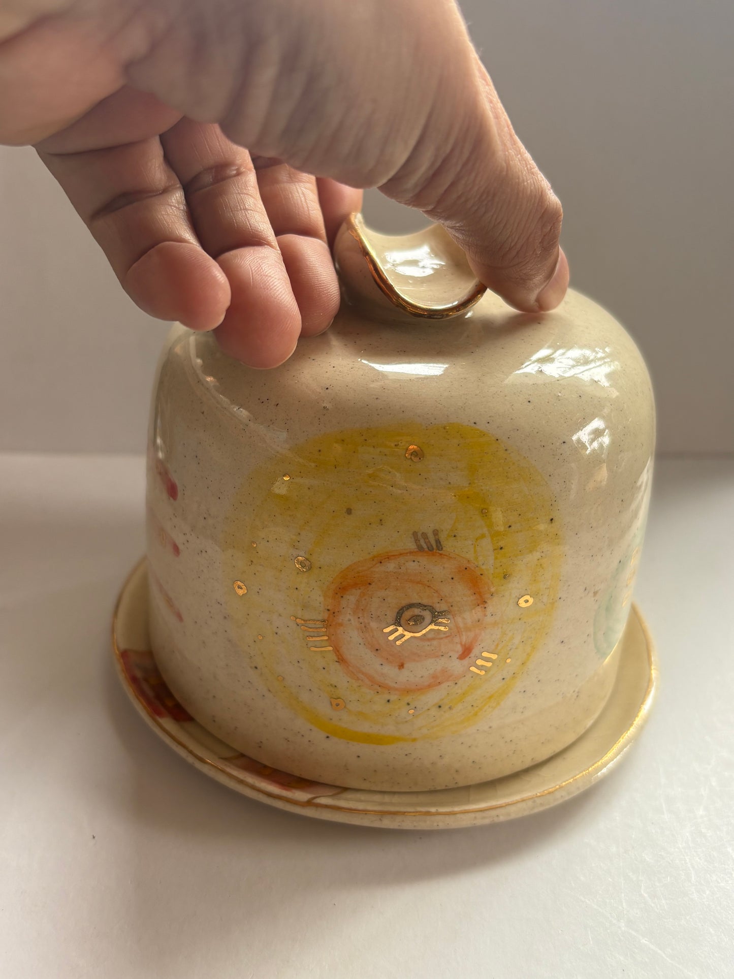 Abstract Butter Dish with Brass Butter Knife