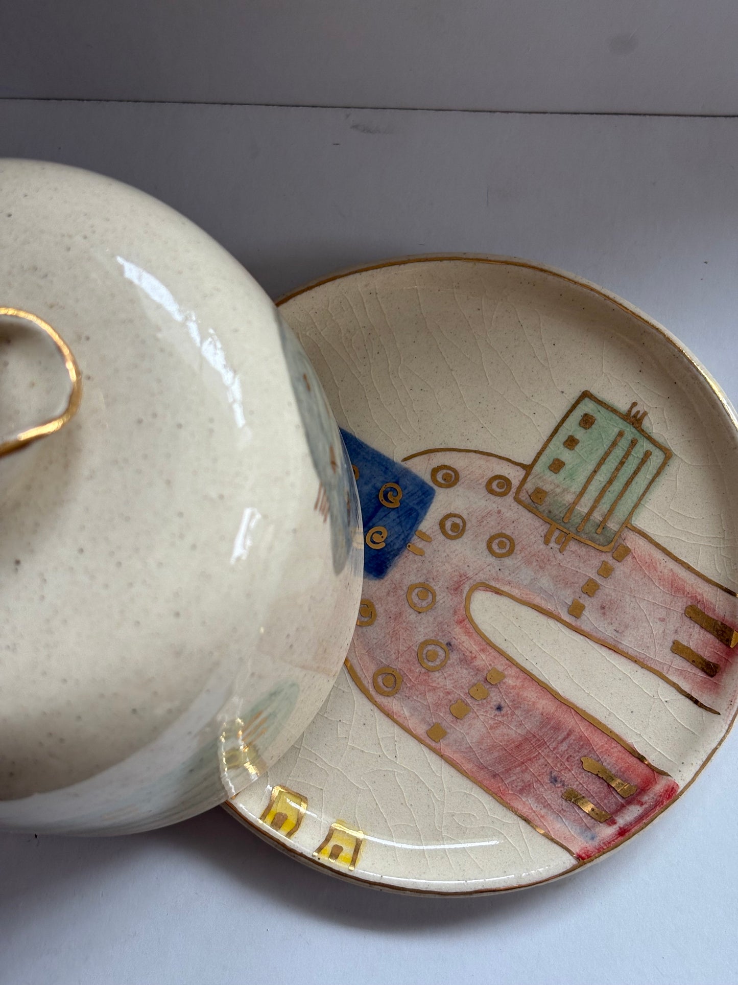 Abstract Butter Dish with Brass Butter Knife