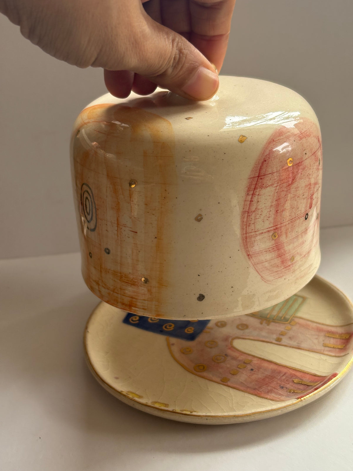 Abstract Butter Dish with Brass Butter Knife