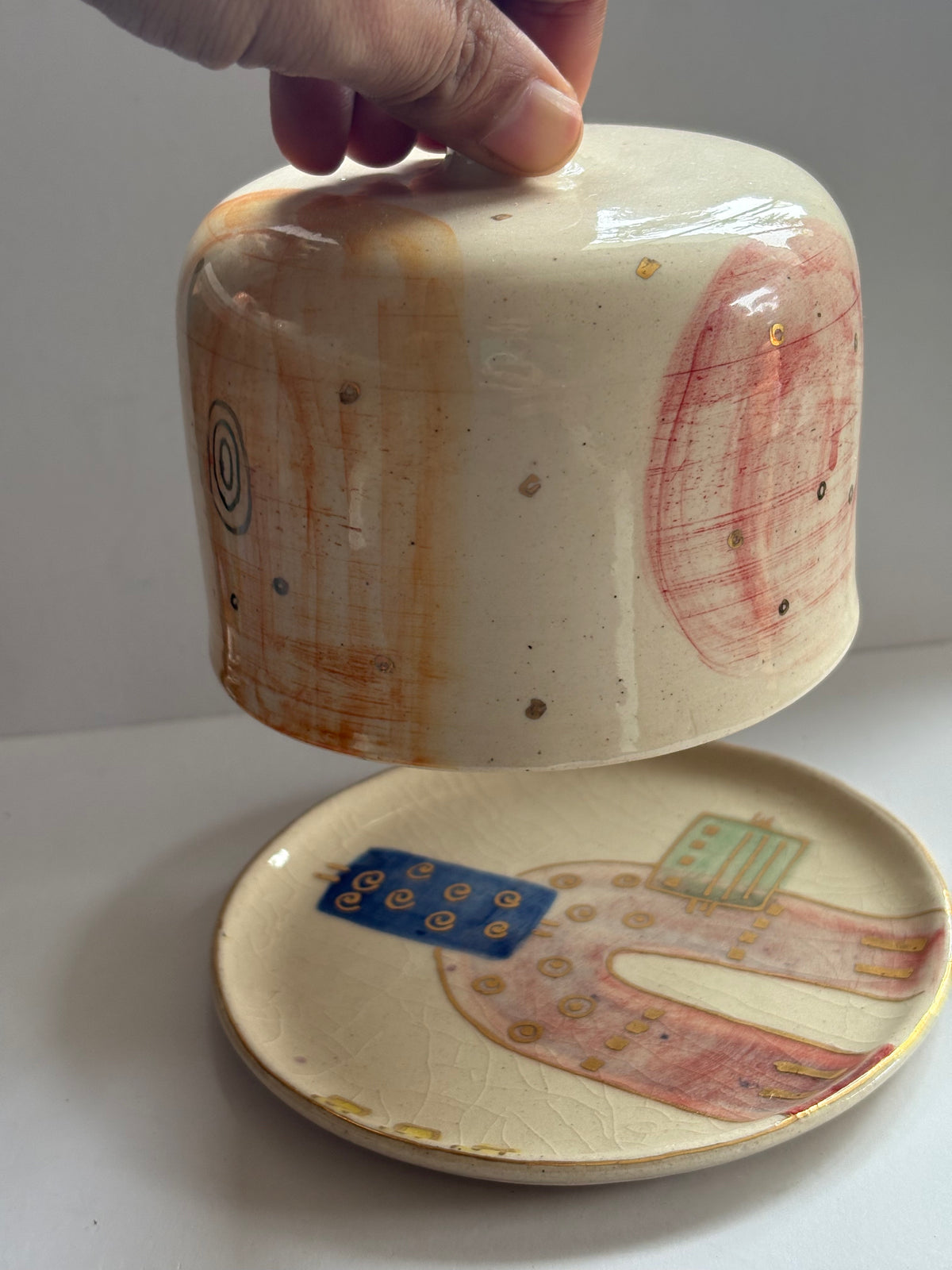 Abstract Butter Dish with Brass Butter Knife