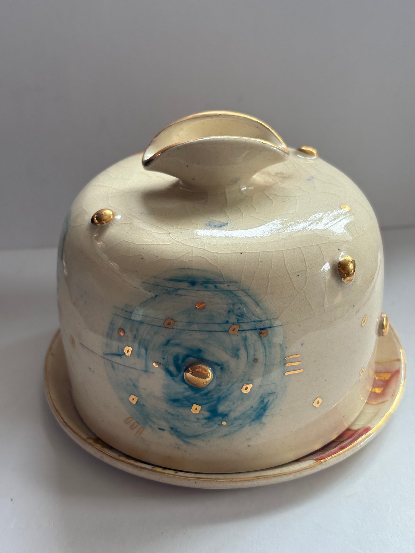 Abstract Butter Dish with Brass Butter Knife