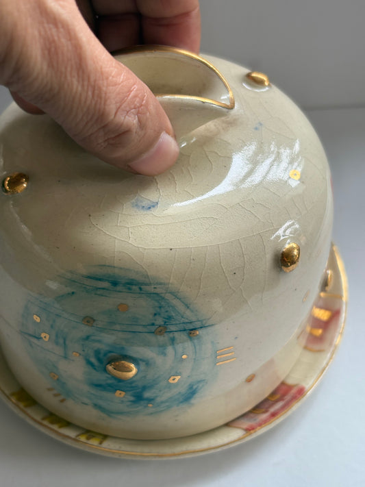 Abstract Butter Dish with Brass Butter Knife