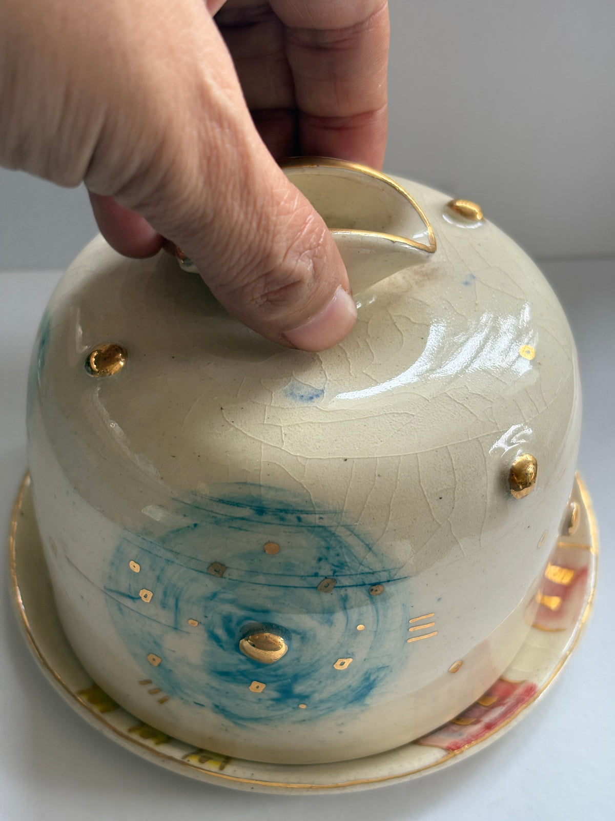 Abstract Butter Dish with Brass Butter Knife