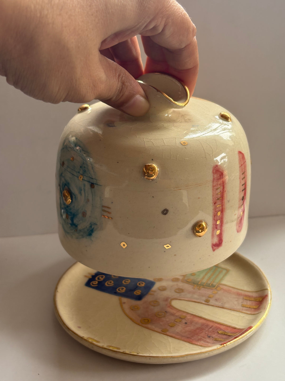 Abstract Butter Dish with Brass Butter Knife