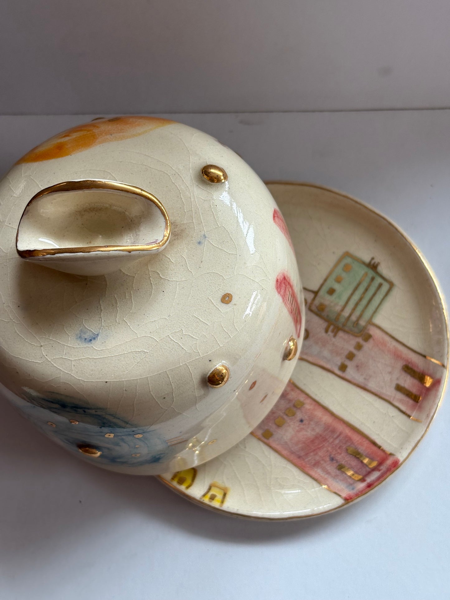 Abstract Butter Dish with Brass Butter Knife