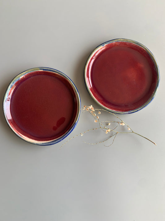 Red and Blue Cake Plate