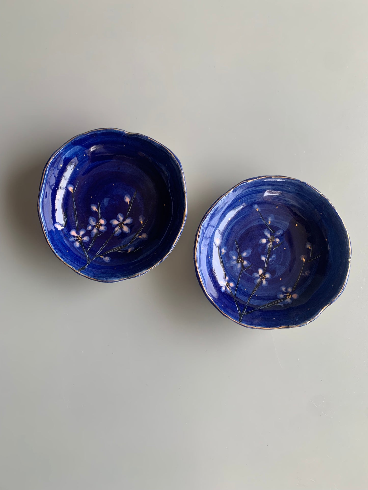 Cherry Blossom Blue and White and Red - Set of 2
