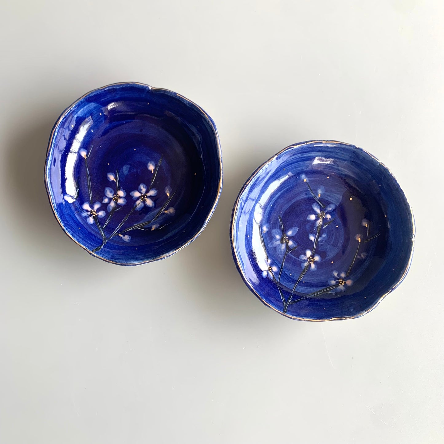 Cherry Blossom Blue and White and Red - Set of 2