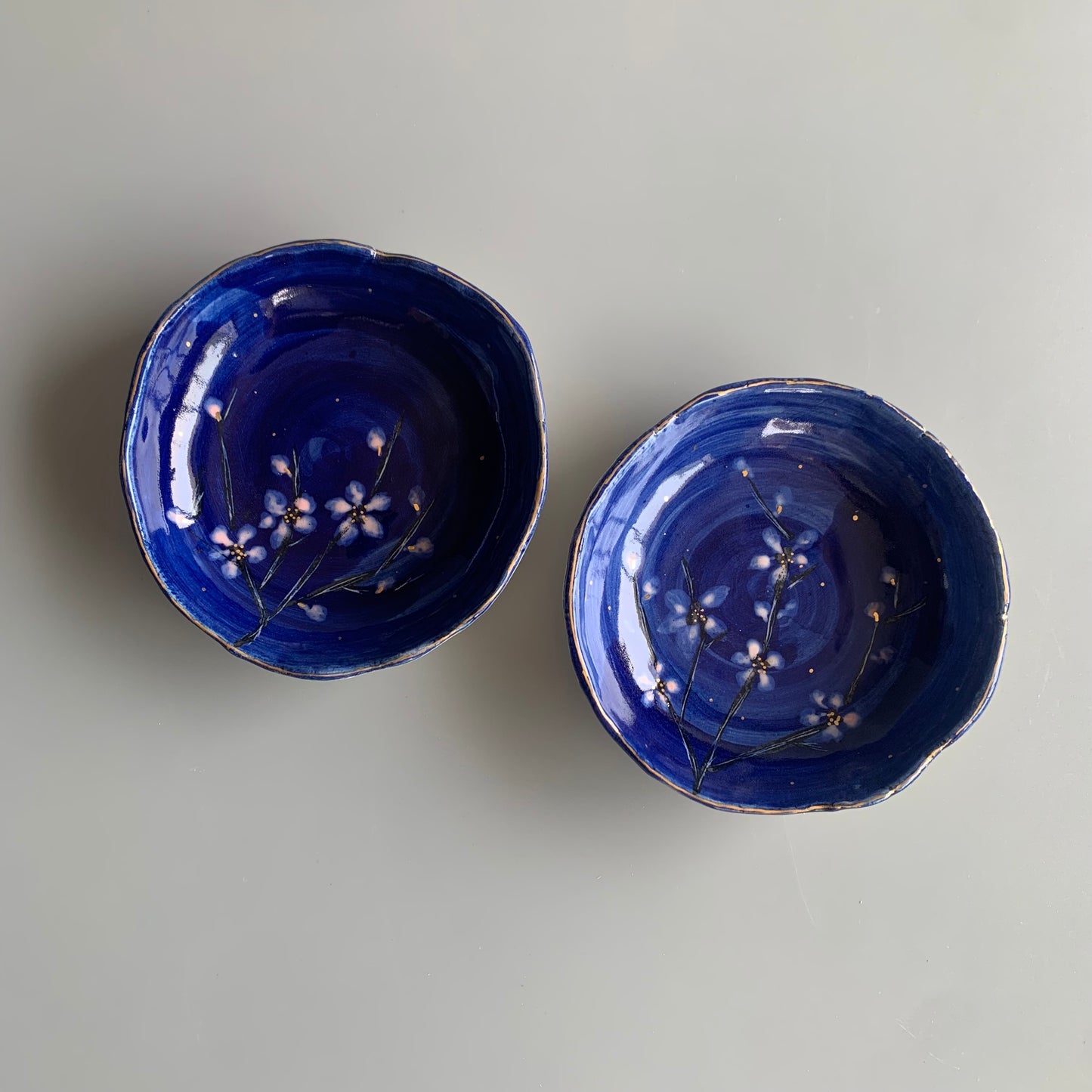 Cherry Blossom Blue and White and Red - Set of 2