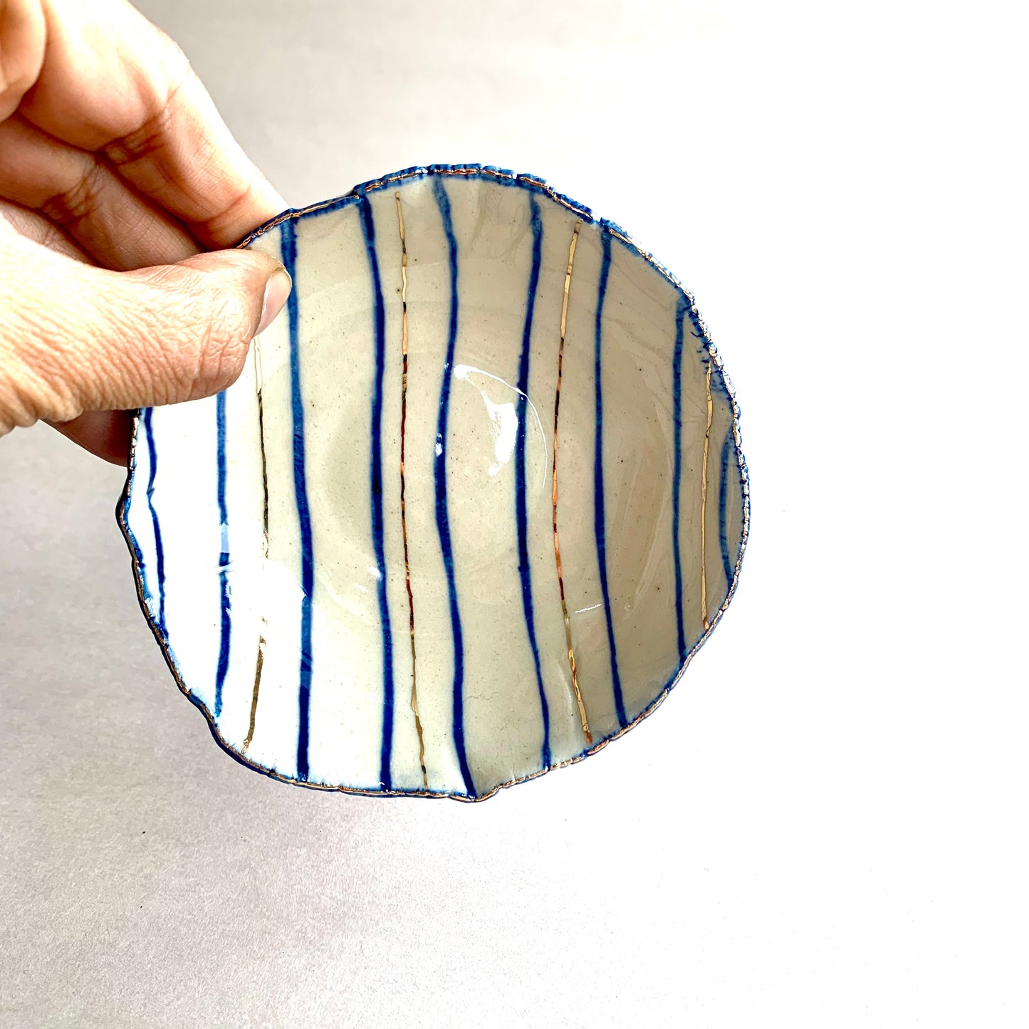 Stripped Blue Gold Tapas Bowl - Set of 2