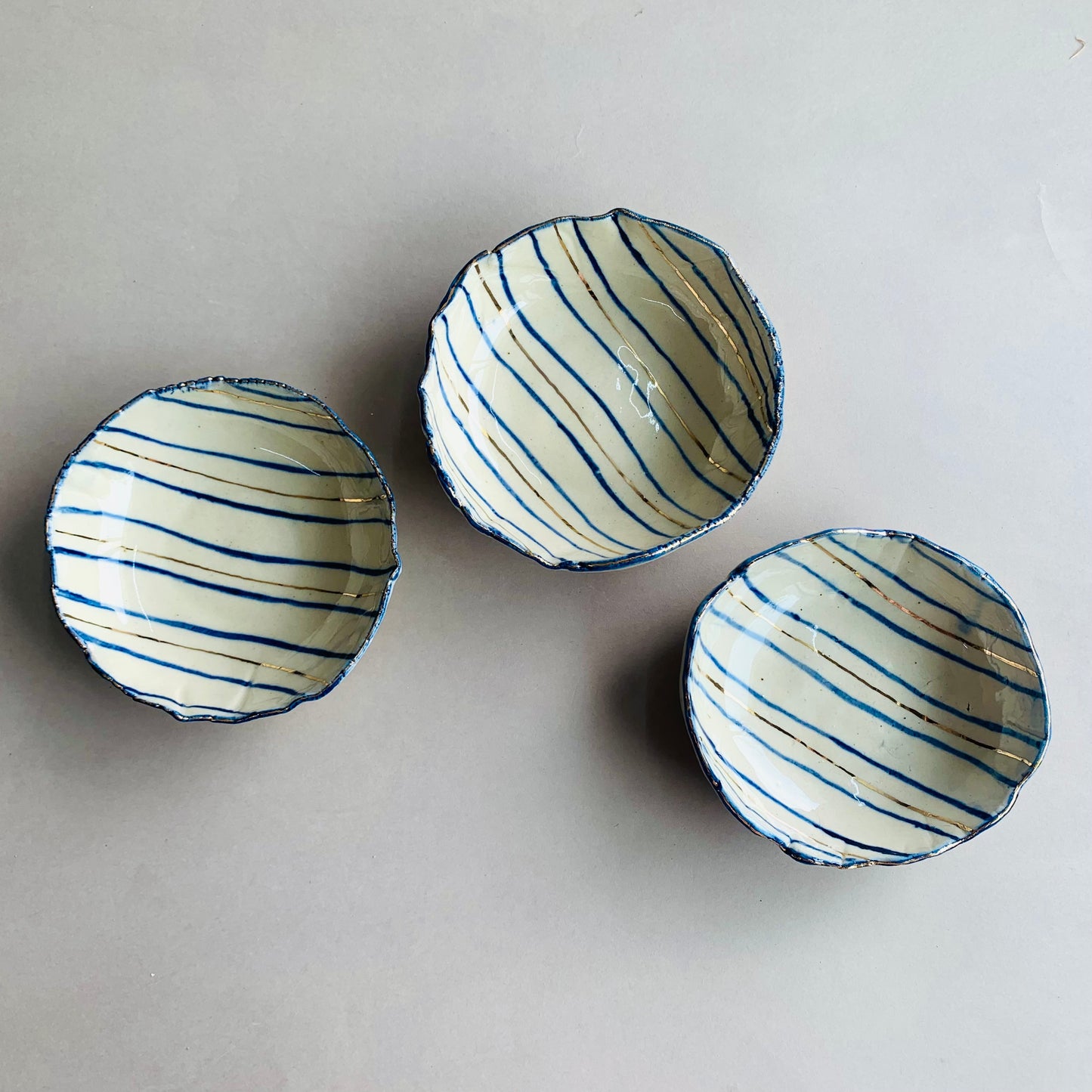 Stripped Blue Gold Tapas Bowl - Set of 2