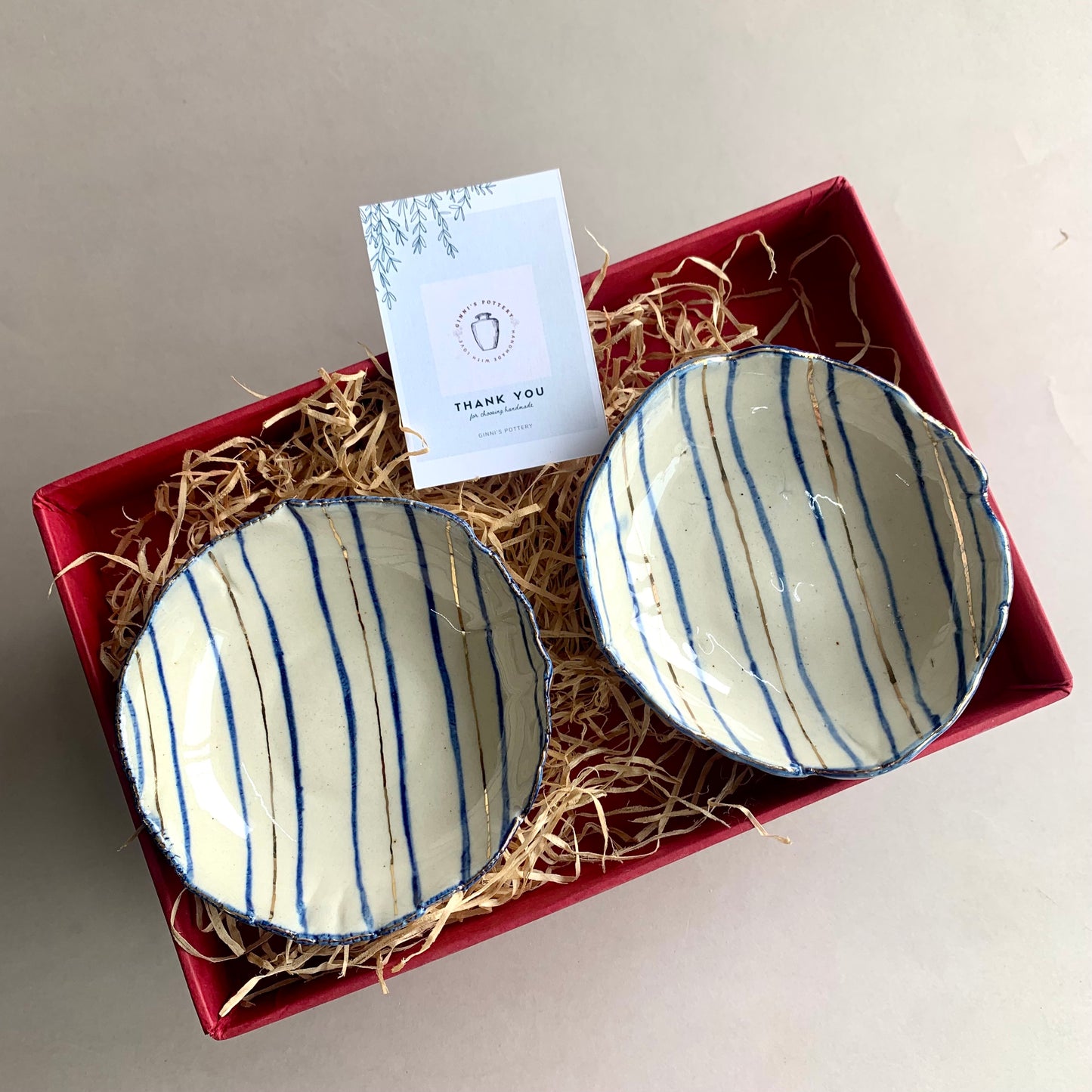 Stripped Blue Gold Tapas Bowl - Set of 2