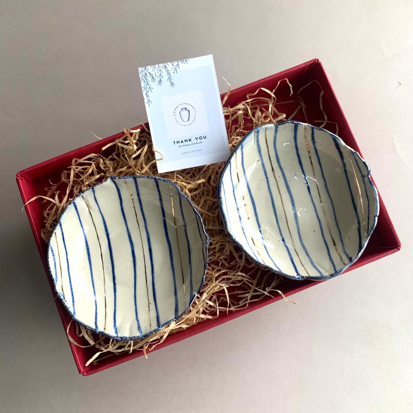 Stripped Blue Gold Tapas Bowl - Set of 2